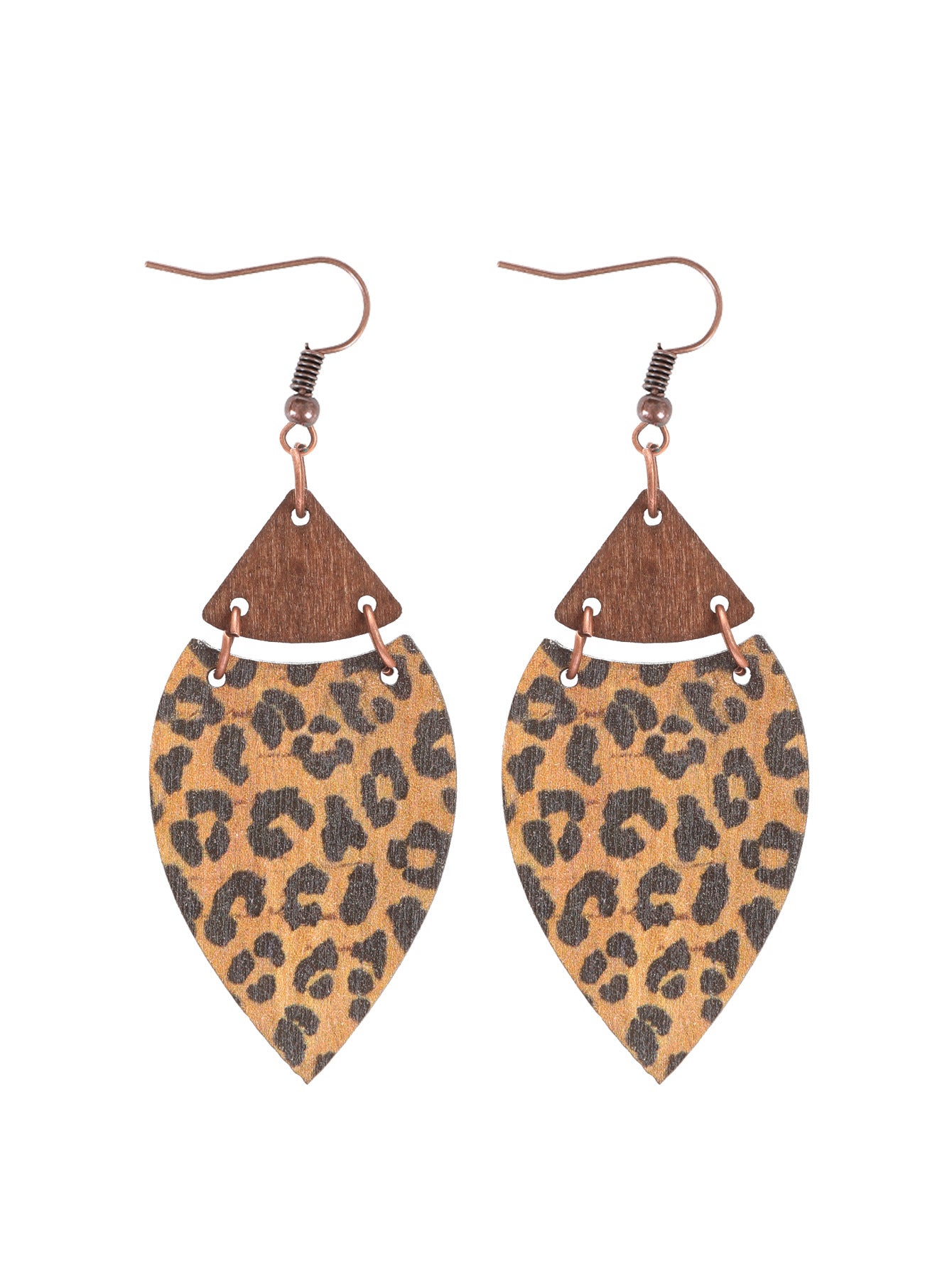 Wholesale Retro Leopard Leaf Splicing Woodblock Fashion Exaggerated Earrings