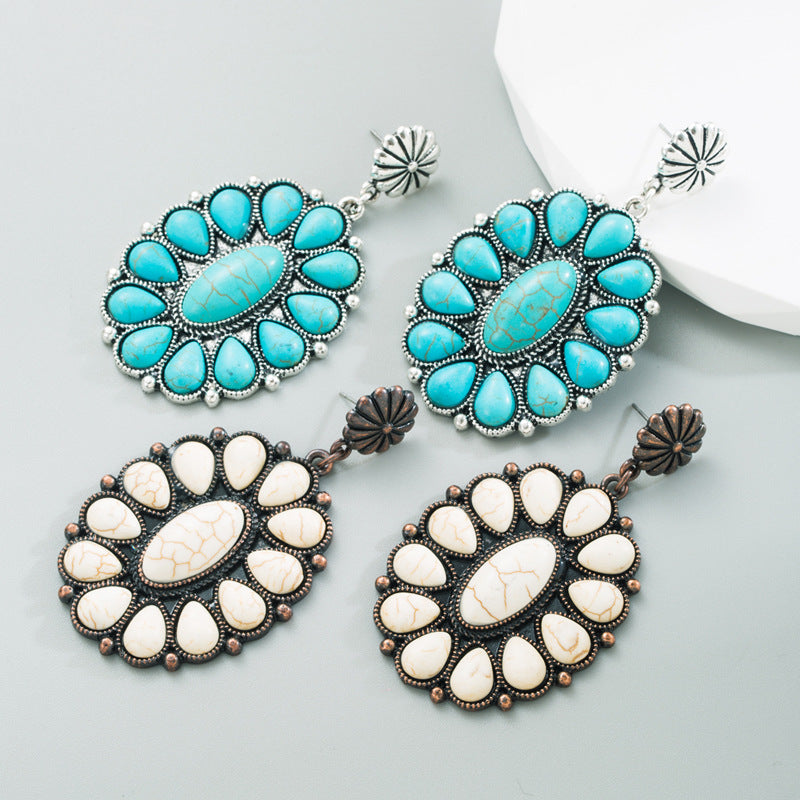 Wholesale Retro turquoise exaggerated temperament earrings