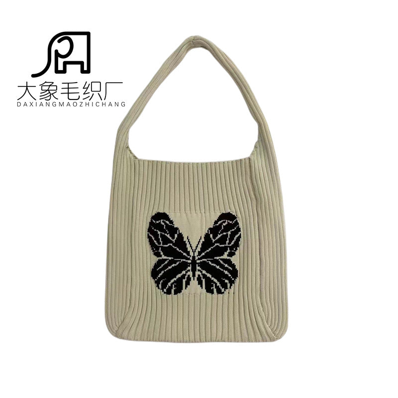 Wholesale Woven Contrast Color Butterfly Knitted Shoulder Bag