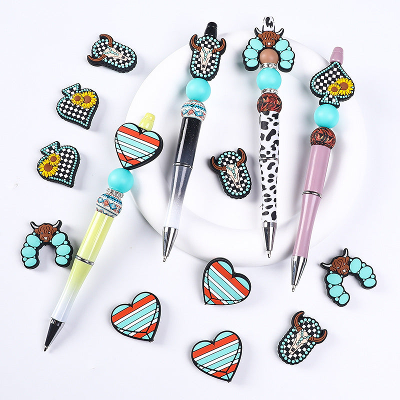 Wholesale 20pcs Cartoon retro denim sunflower heart-shaped silicone loose beads