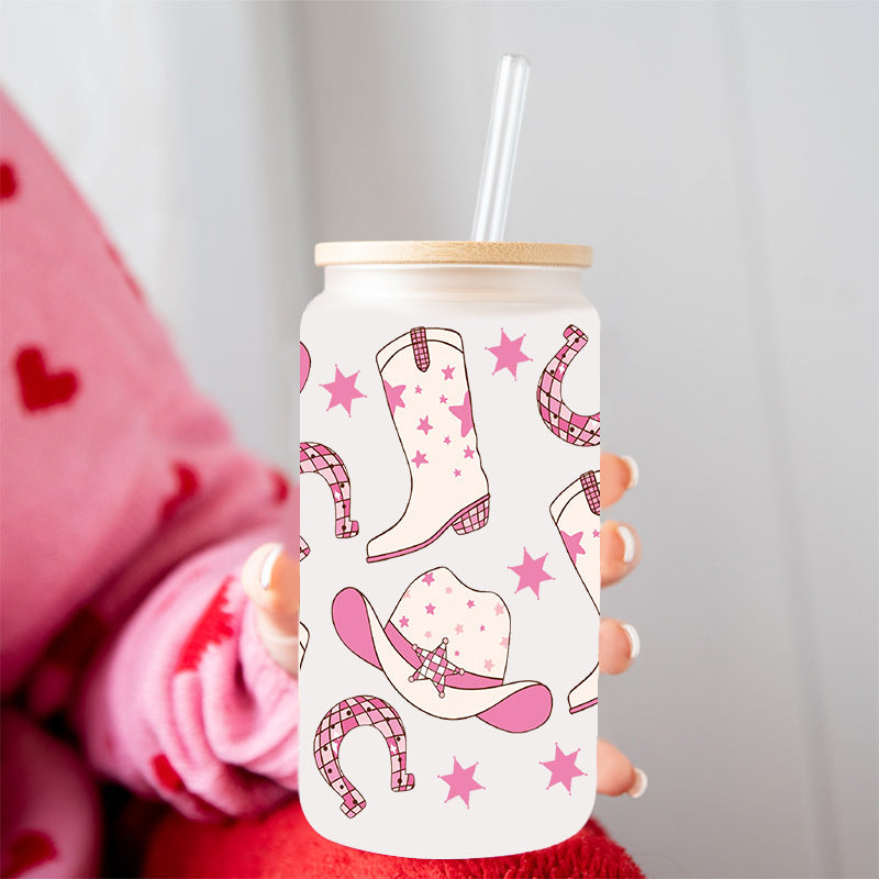 Wholesale Western style rooster boots cowboy hat 16oz Cup UV DTF Wraps