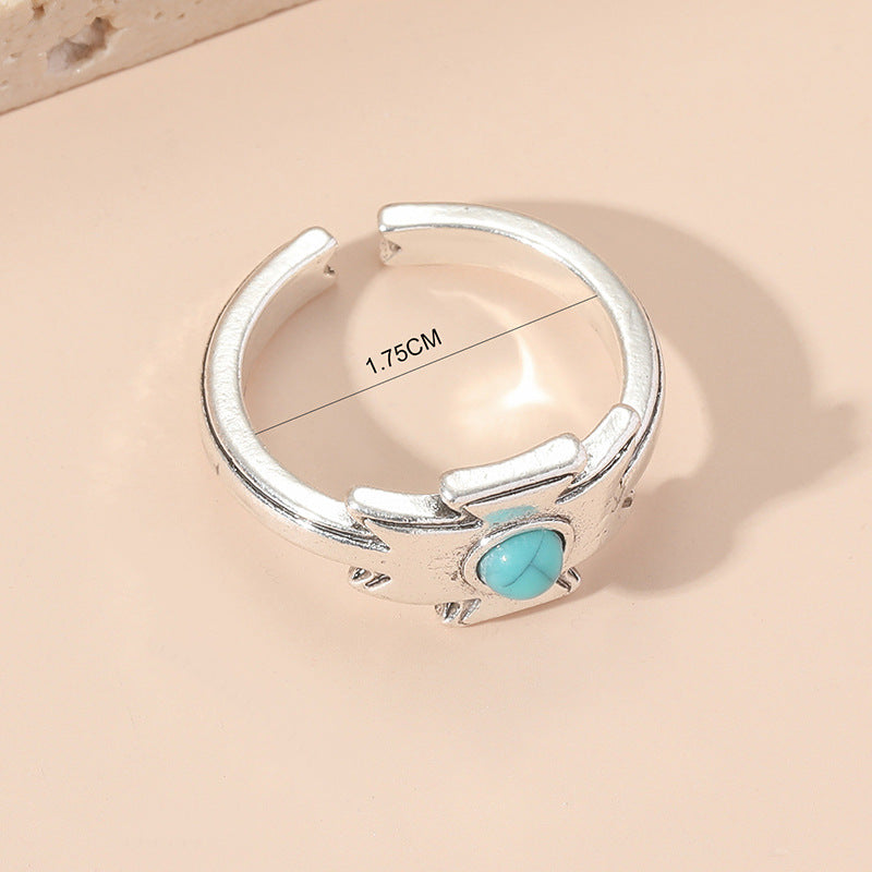 Wholesale Geometric Pattern Turquoise Open Vintage Ring