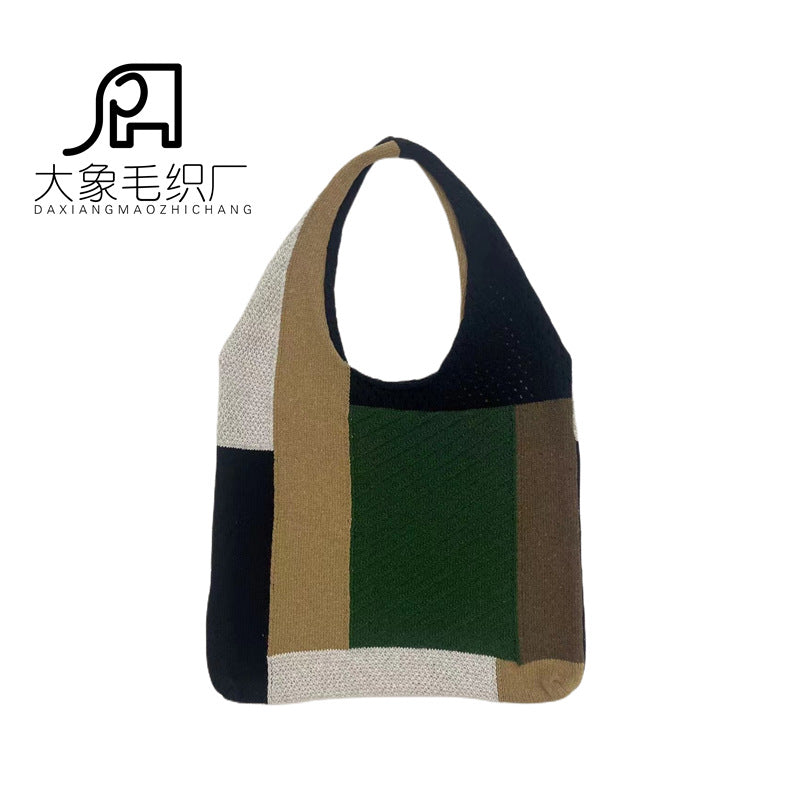 Wholesale Retro Stitching Knitted Versatile Shoulder Bag