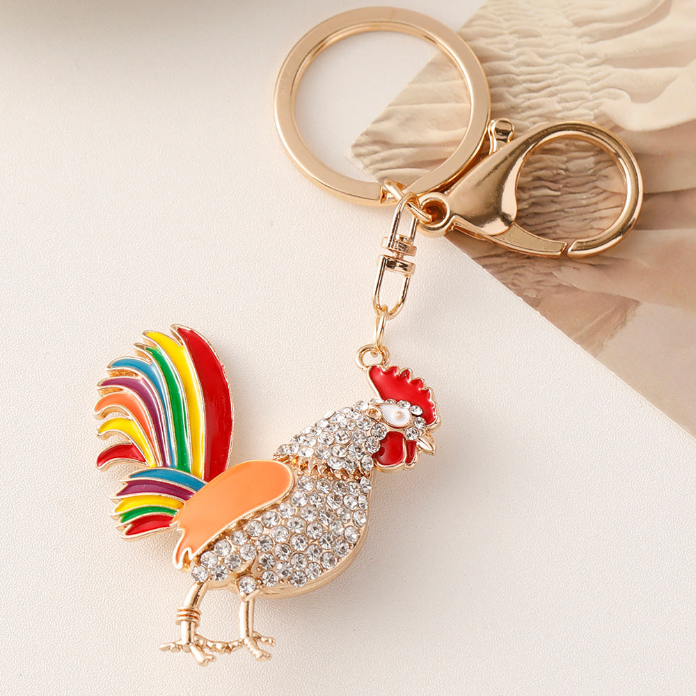 Wholesale Zinc Alloy Diamond Colored Rooster Keychain