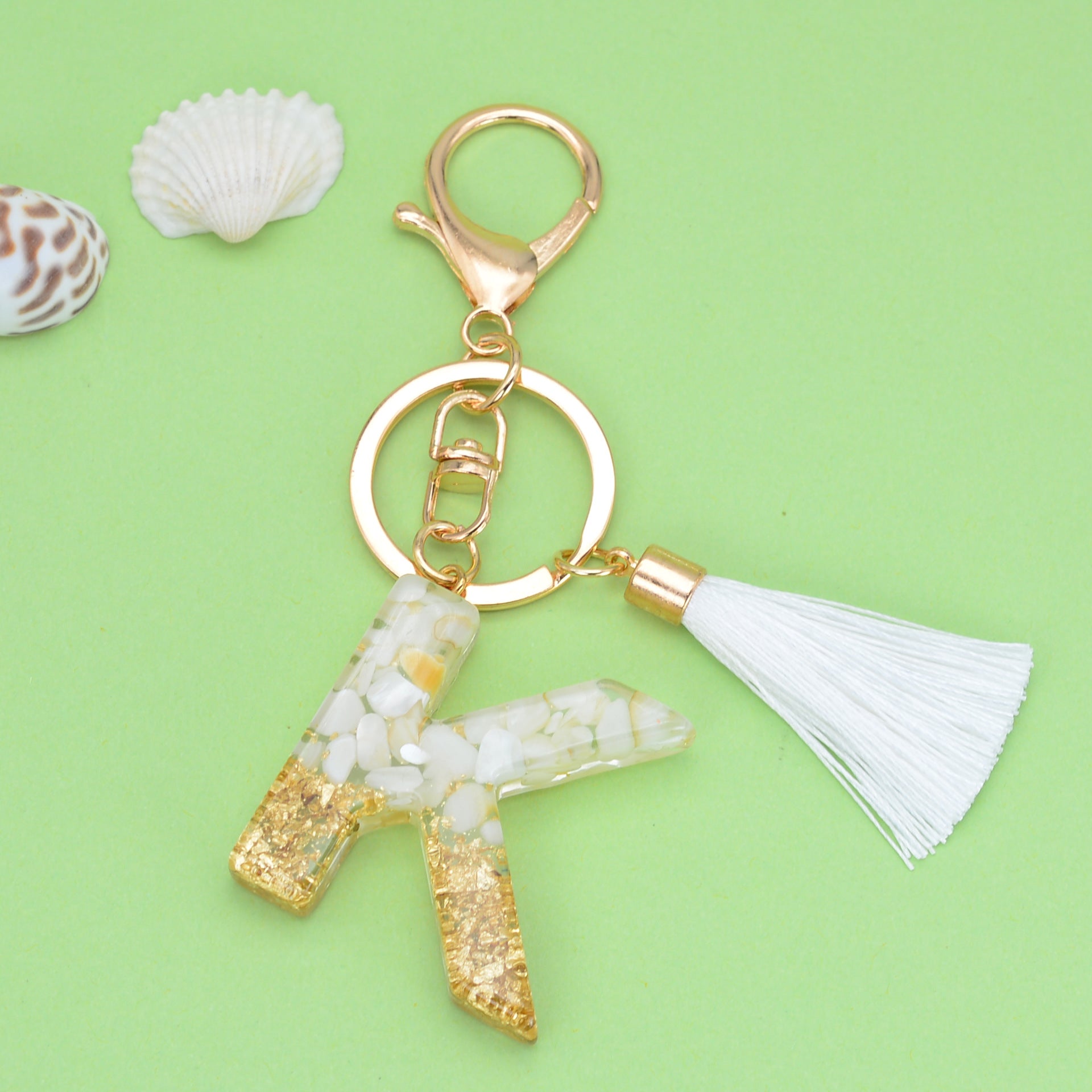 Wholesale White Tassel 26 Letter Crystal Resin Keychain