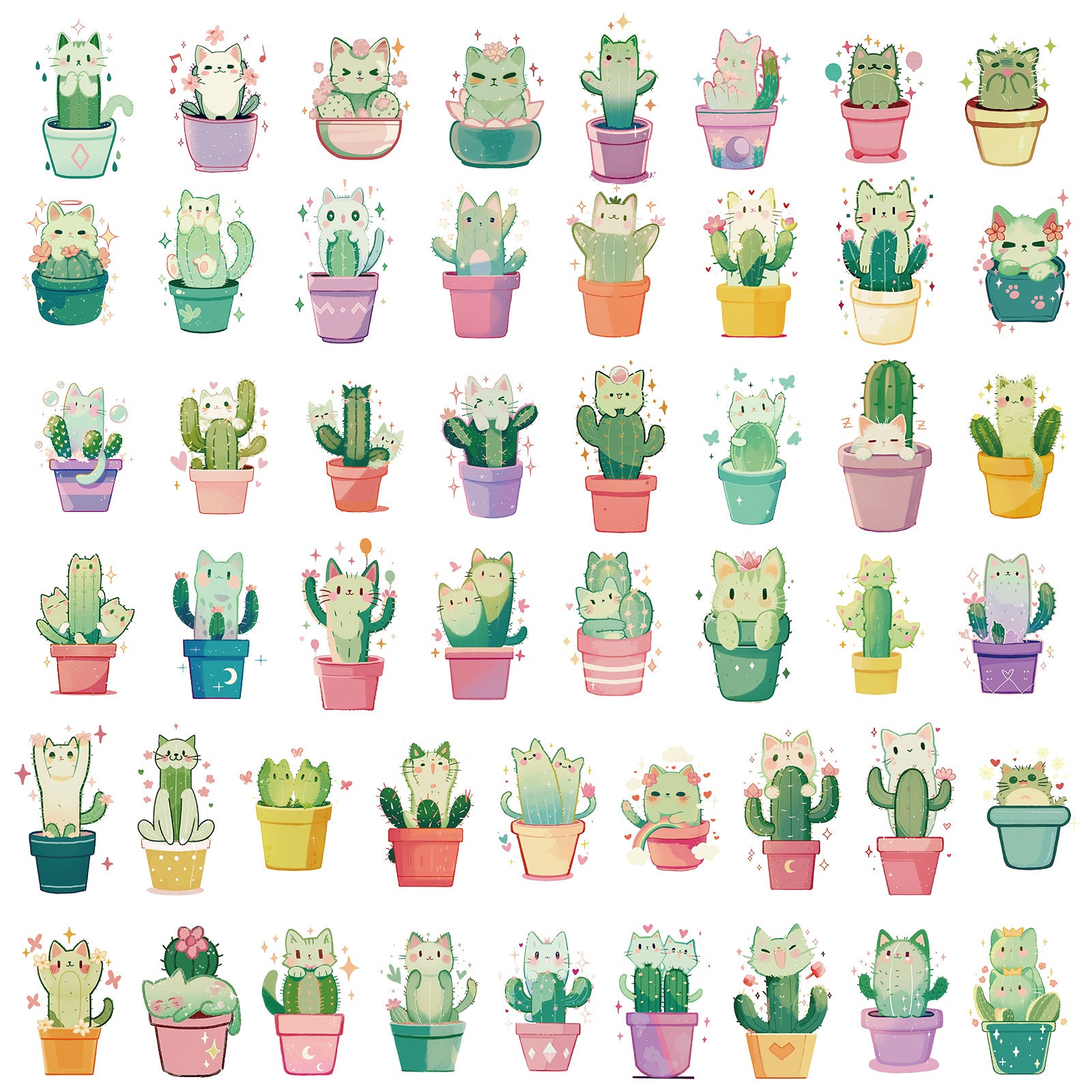 Wholesale 50pcs Cute Cat Cactus Transparent Pet Stickers