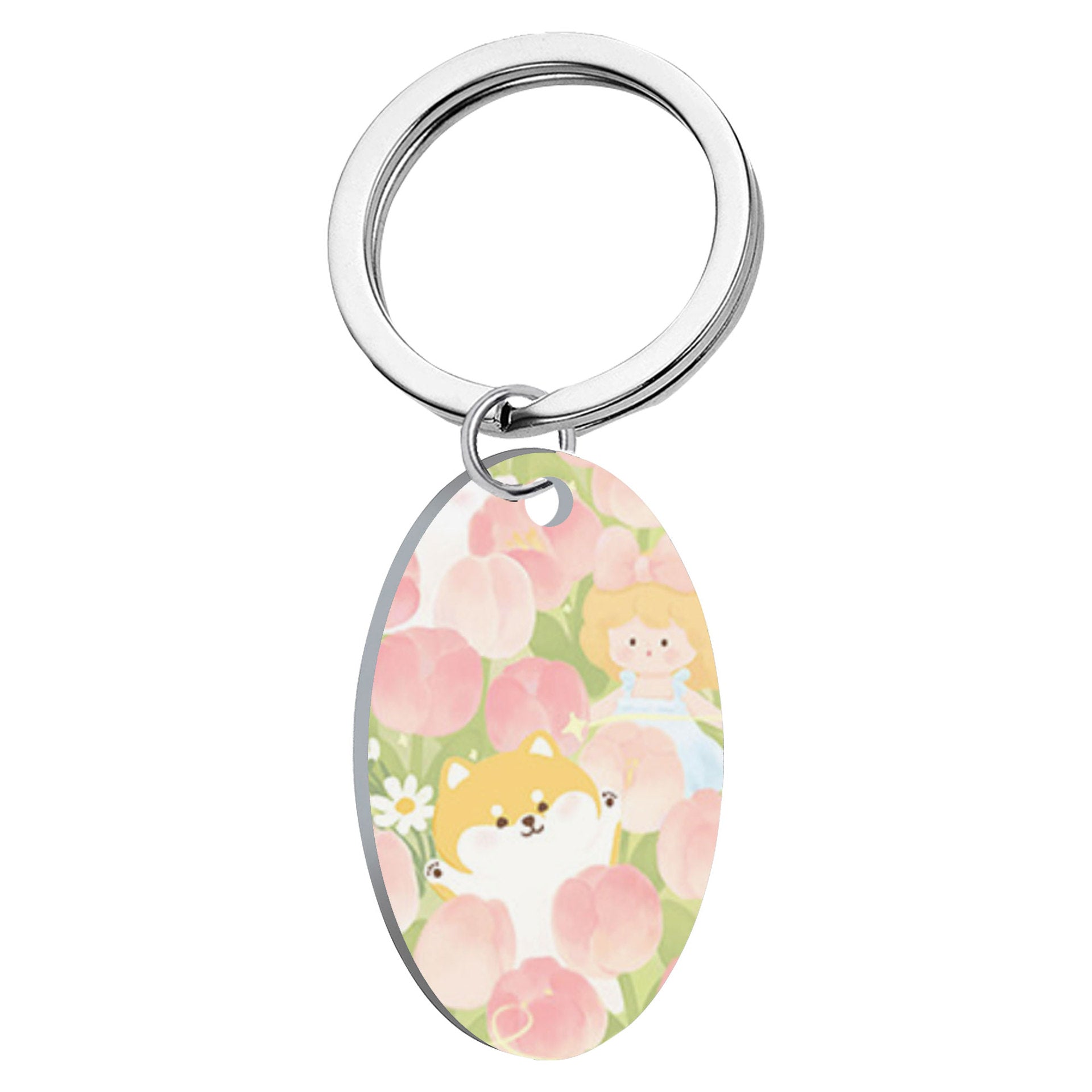 Wholesale Oil Painting Flower Stainless Steel Keychains