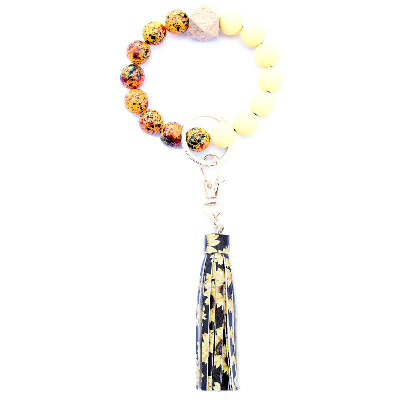 Wholesale Acrylic Beads Wooden Beads PU Tassel Bracelet Keychain