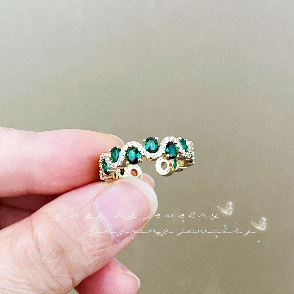Wholesale Colorful Ring with Red Ruby and Zircon Adjustable Open Ring