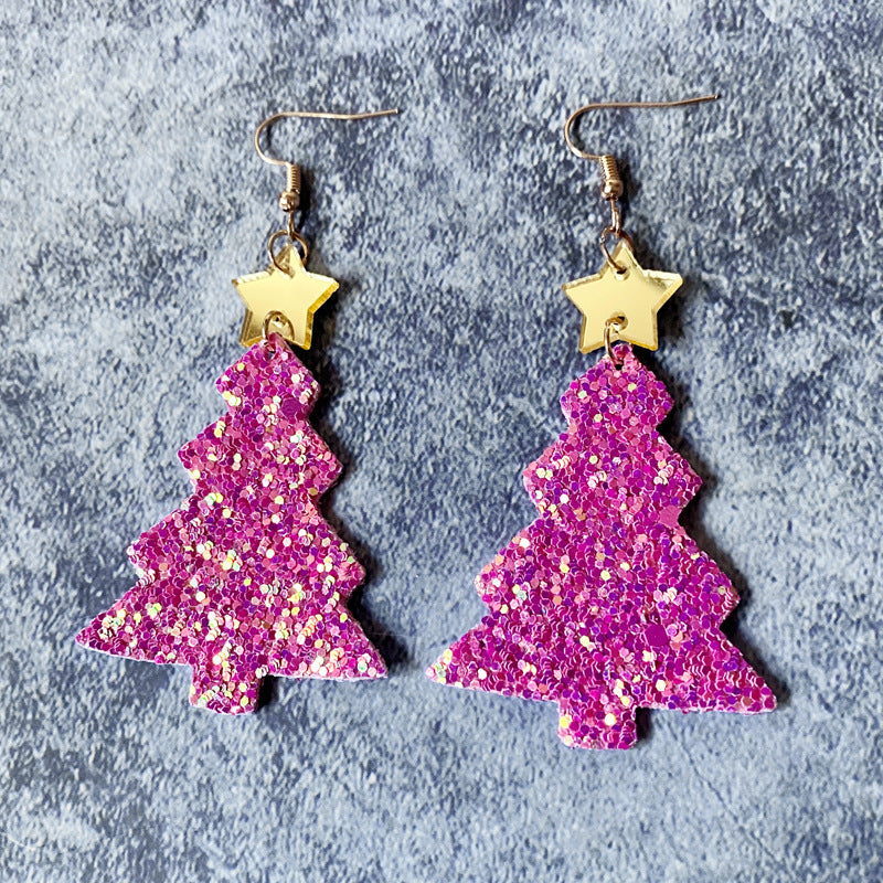 Wholesale Christmas Glitter Gretel Leather Acrylic Earrings
