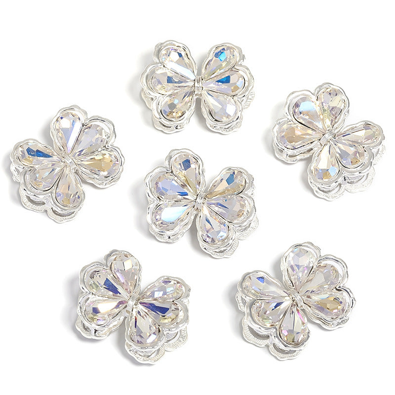 Wholesale 10pcs/pack  Flashing diamond heart butterfly combined with gold through-hole beads