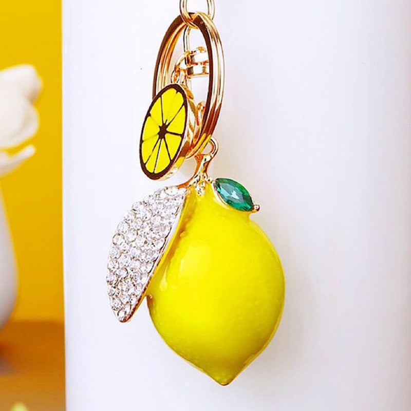 Wholesale Rhinestone Lemon Design Car Keychain Bag Charm Trendy Gift Accessory