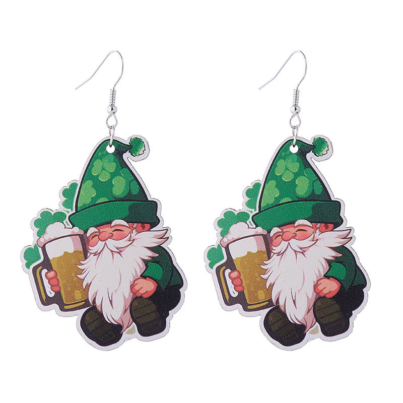 Wholesale St. Parcret festival Green lucky grass rainbow hat beard Irish wooden earrings