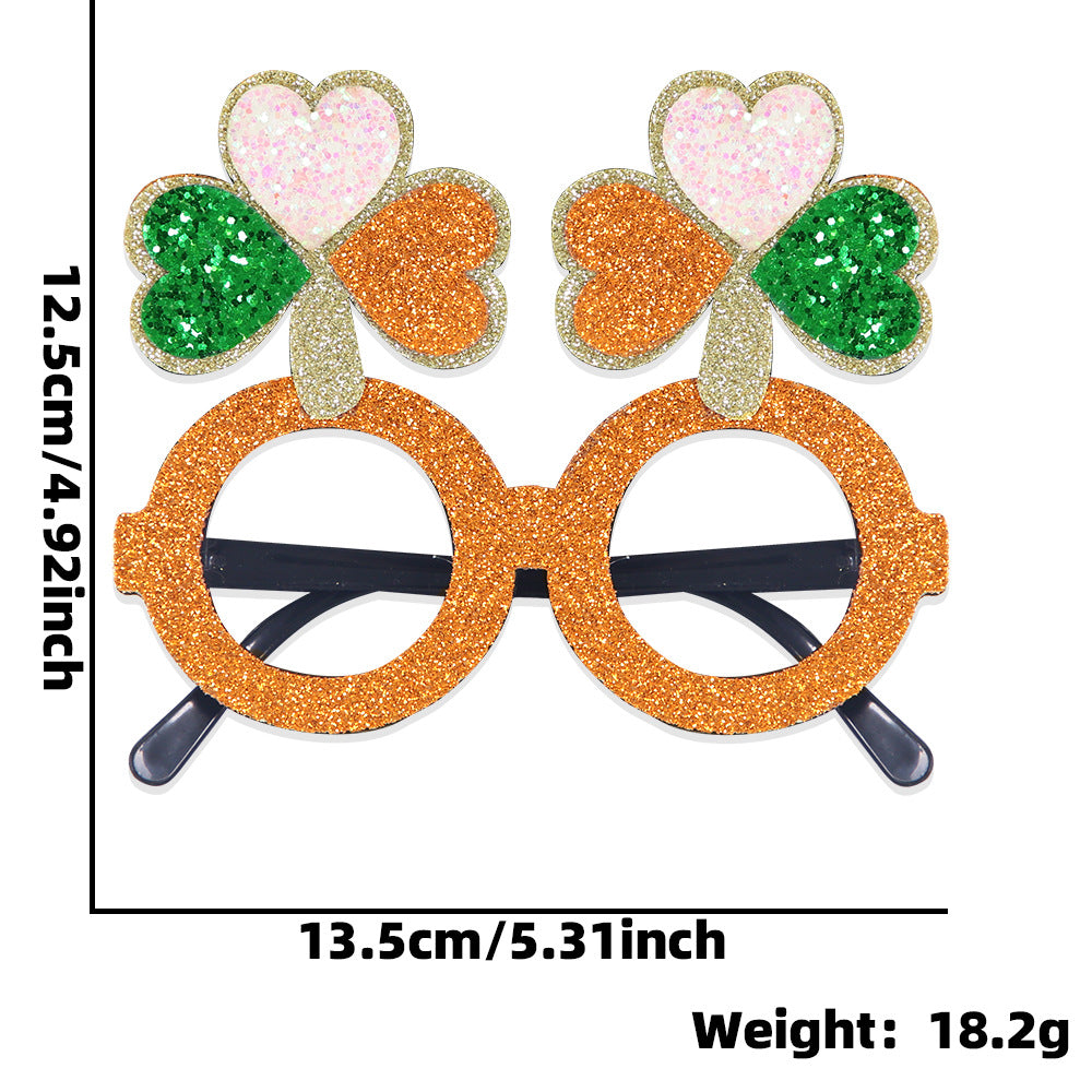 Wholesale St. Patrick's Party Non-woven Green Glitter Eyeglasses Frame Irish Festival Shamrock Glasses