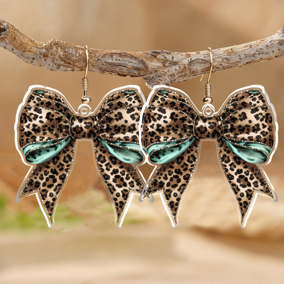 Wholesale Acrylic Leopard Print Bowknot Cherry Pendant Earrings Western Style Everyday Fashion Accessory For Boutique Resale