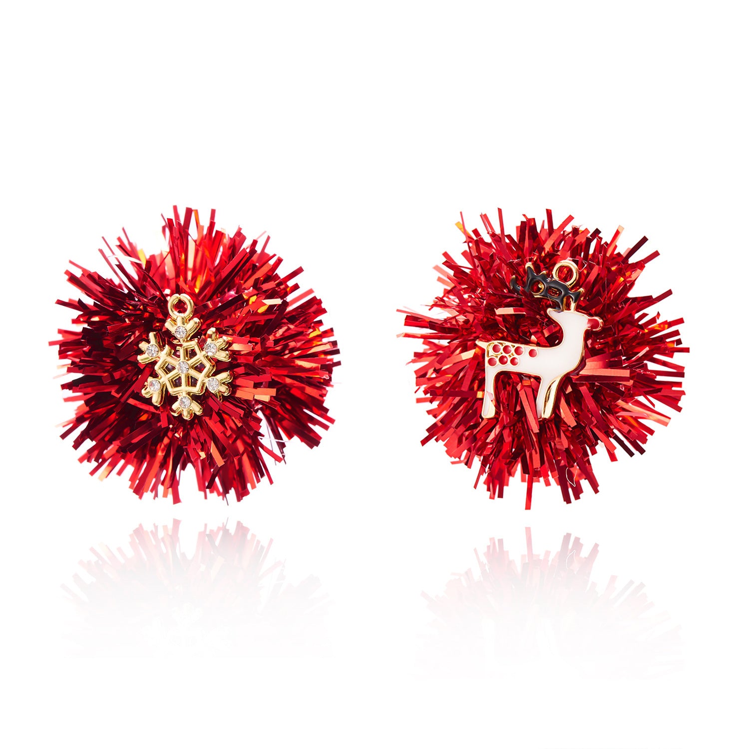 Wholesale Christmas earrings Christmas elk snowflake fur ball asymmetrical earrings