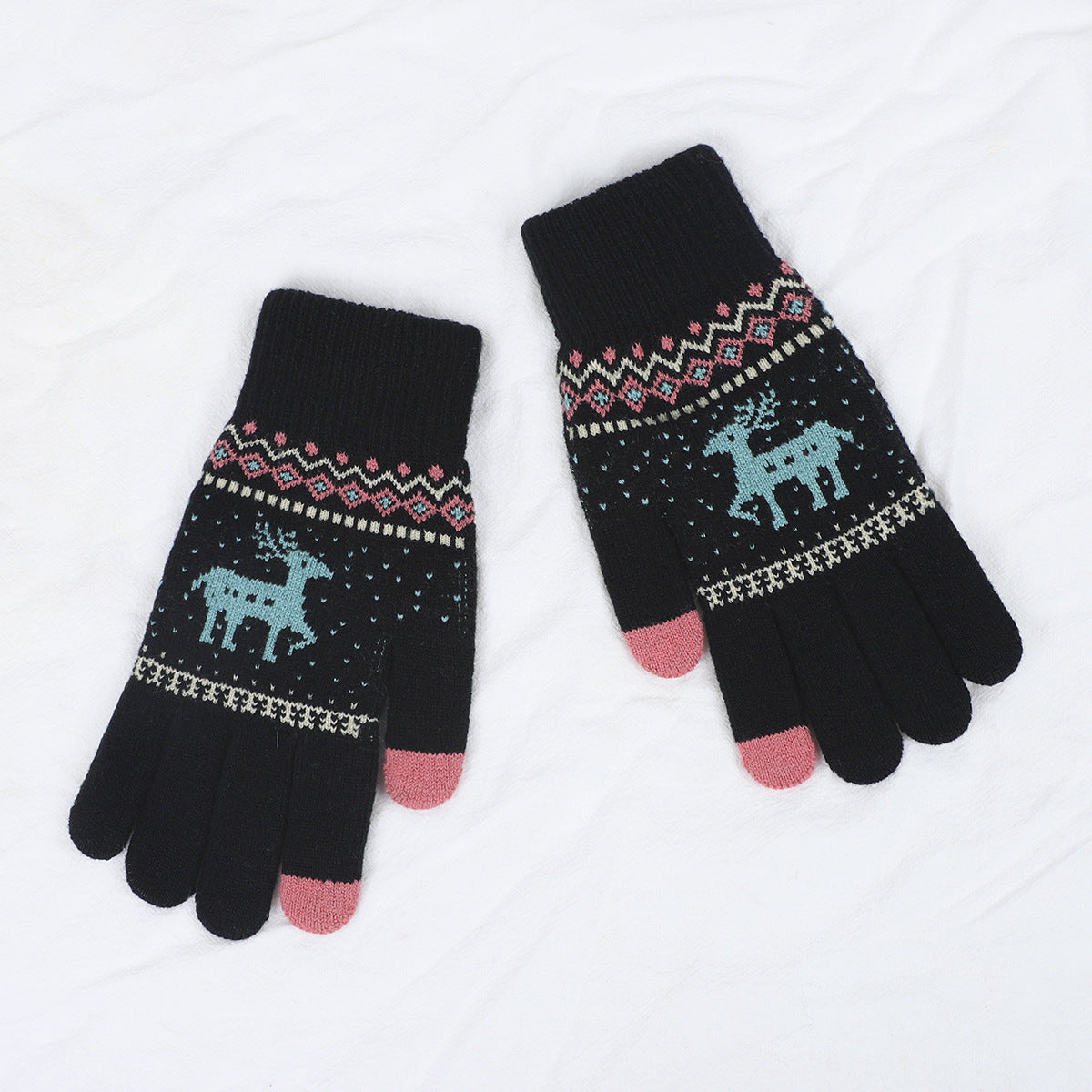 Wholesale Christmas Deer Wool Autumn and Winter Knitted Warm Touch Screen Gloves