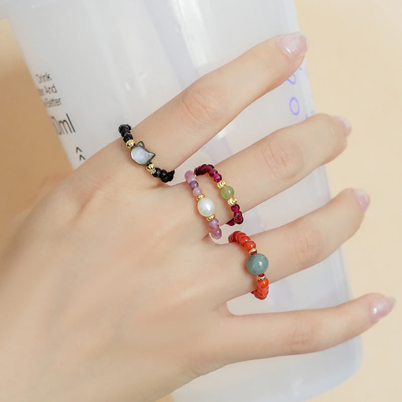 Wholesale Natural South Red Jade Agate Pearl Garnet Amethyst Ring
