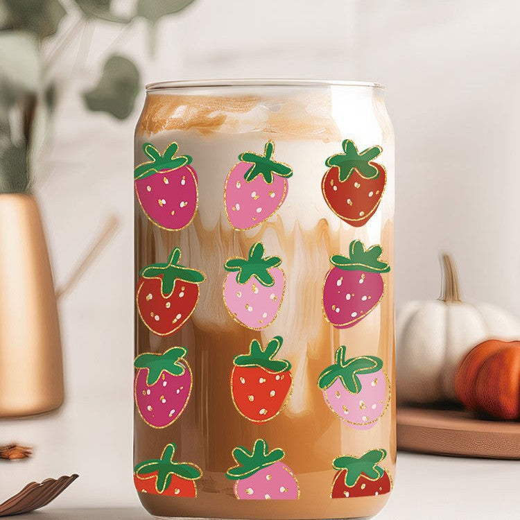 Wholesale Colorful strawberries 16oz Cup UV DTF Wraps