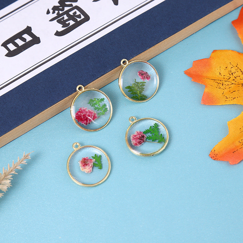 Wholesale Alloy 10pcs/pack Round Natural Glue Drop Dried Flower Pendant Accessories Handmade DIY Jewelry Earrings Necklace Bracelet Small Hanging Material