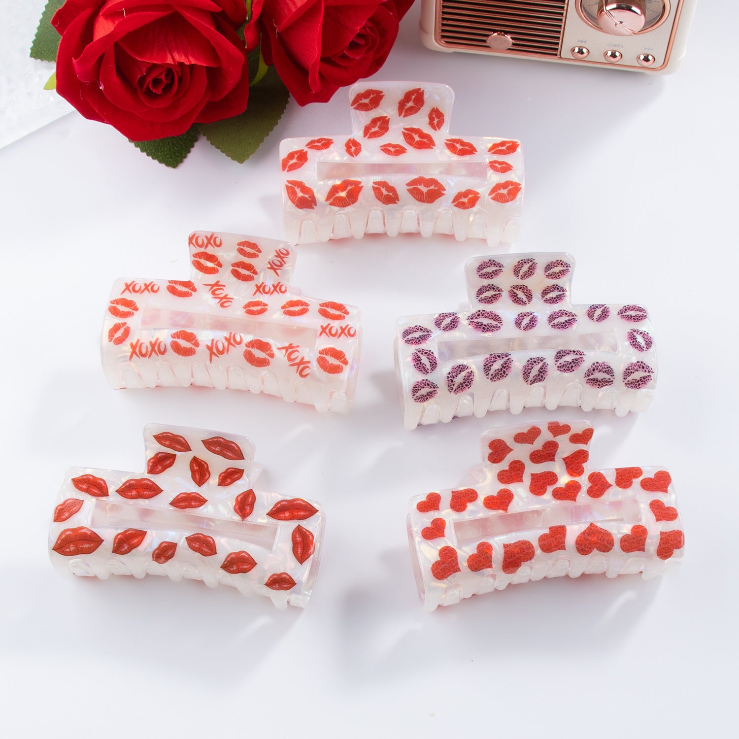 Wholesale pvc 8cm Valentine's Day Autumn and Winter Lip Print Hair Clips