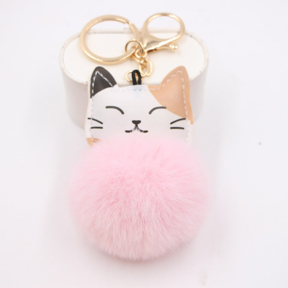 Wholesale Lucky Cat Kitten Pom Pom Keychain Taro Purple Plush Pendant For Bags Wallets Car Keys Gift Shop Boutique Resale