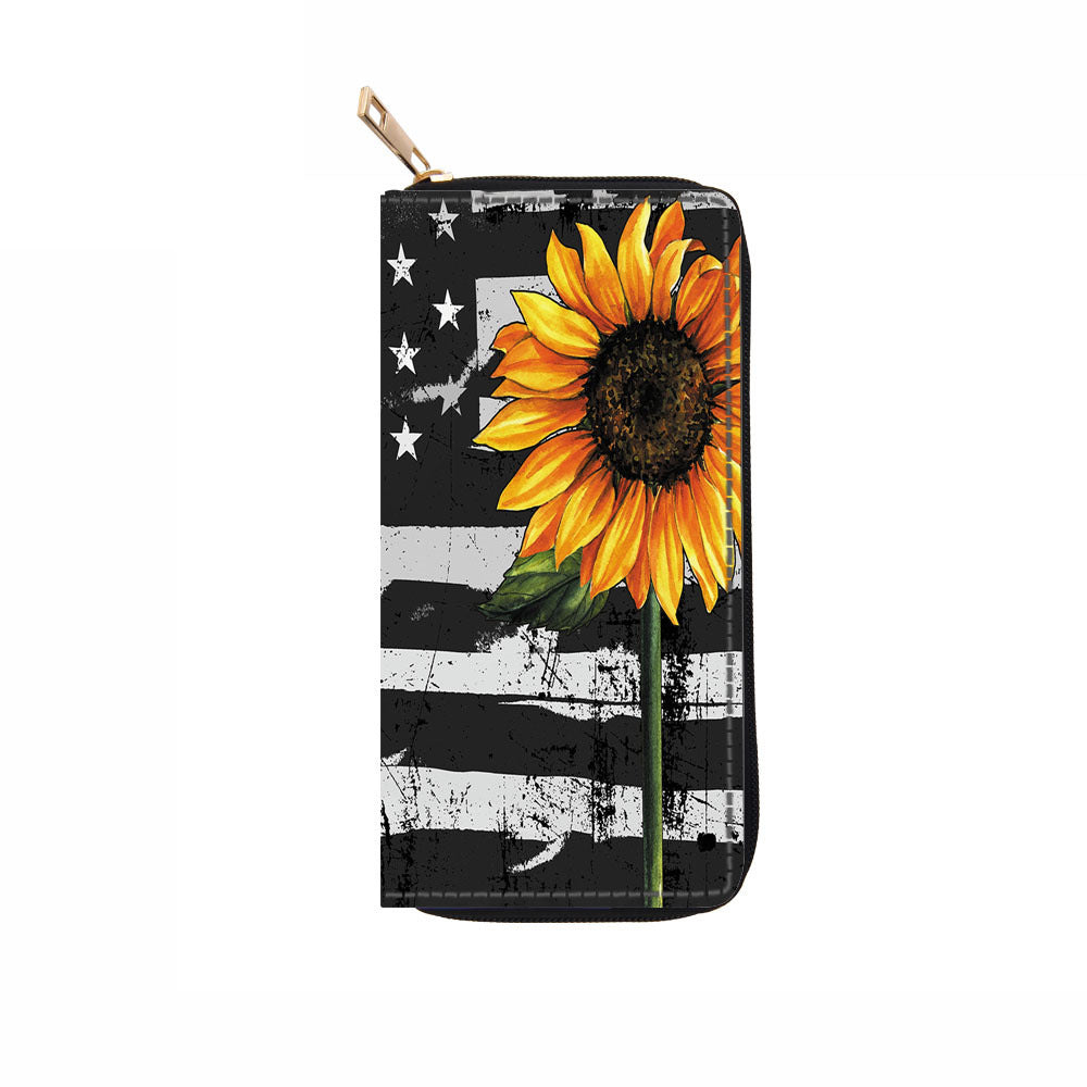 Wholesale Sunflower Long PU Zipper Printed Wallet