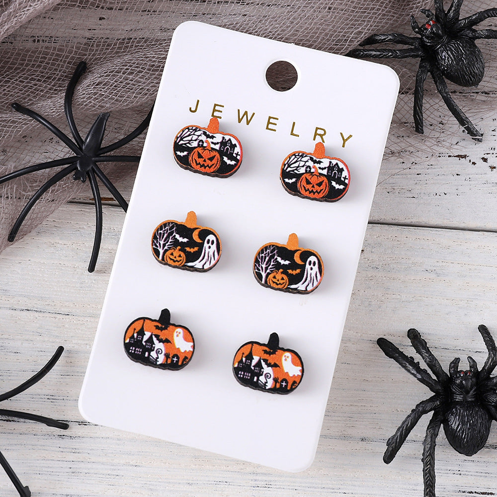 Wholesale  Pumpkin Earring Set Wooden Party Earrings
