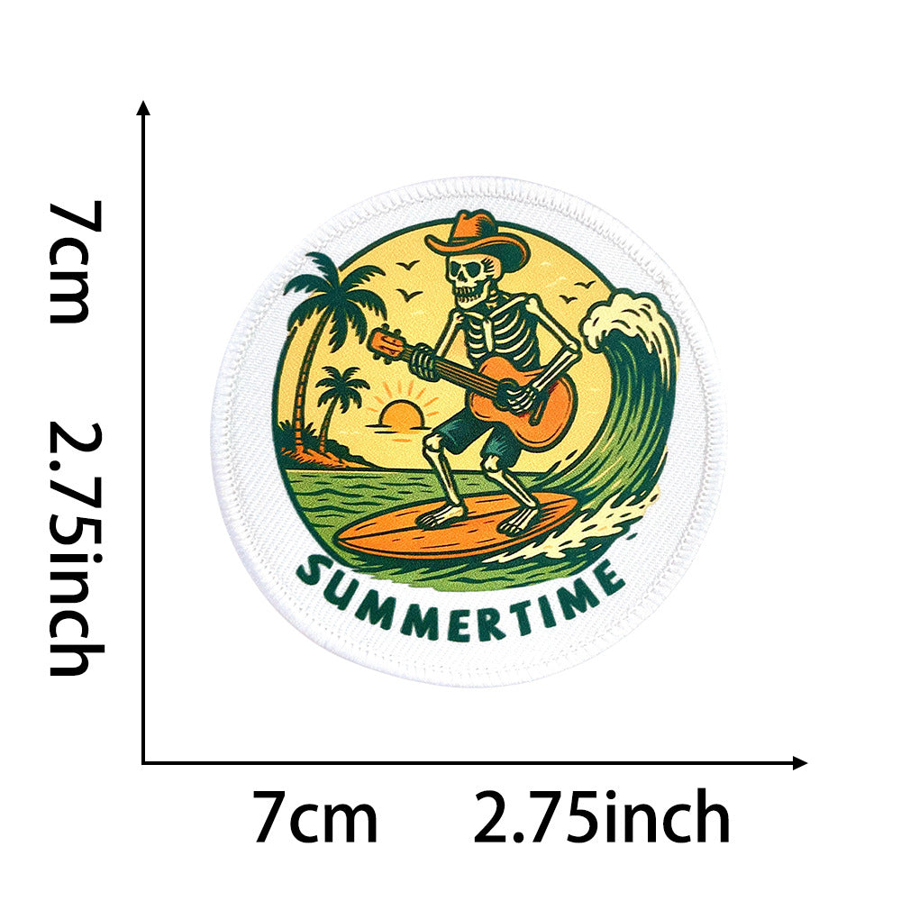 Wholesale Trendy Round Embroidered Patches With Fun Beach Skull Coffee Mom Themes Iron On DIY Appliques For Clothing And Bags Fashion Accessory