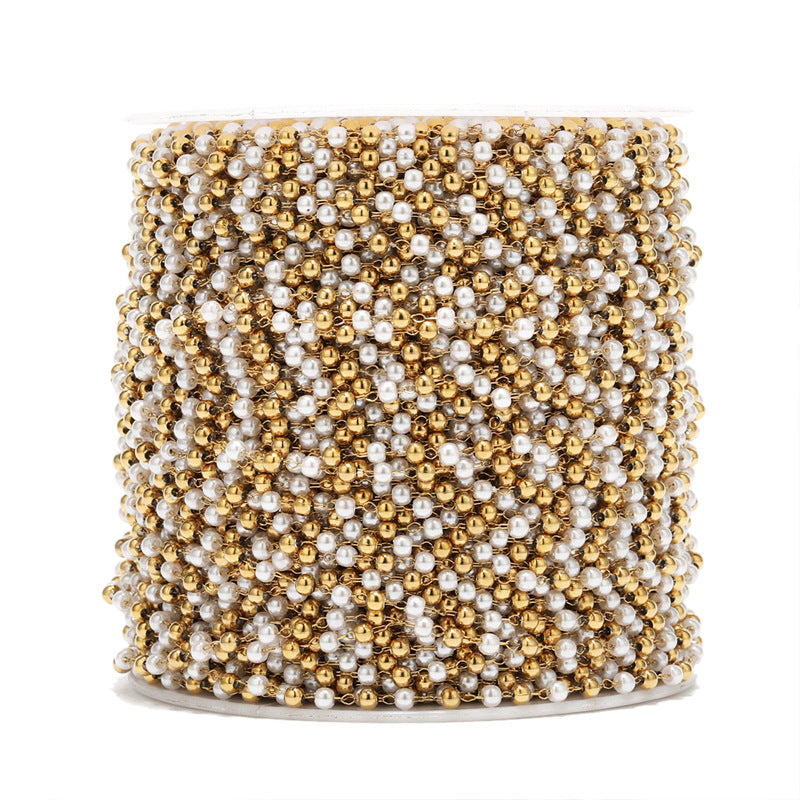 Wholesale 2PCS 3mm Pearl Stainless Steel Beaded Handmade Chains