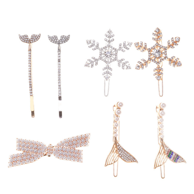 Wholesale Diamond Inlaid Snowflake Bow Hair Clips