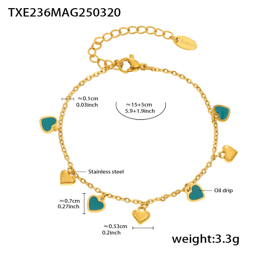 Wholesale Colorful oil dripping love pendant accessories clavicle chain bracelet stainless steel set