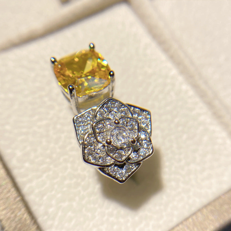 Wholesale Sparkling Rose Blossoms Gemstone Set with 18K Gold Multi Faceted Colorful Treasure Gold Zircon Earrings