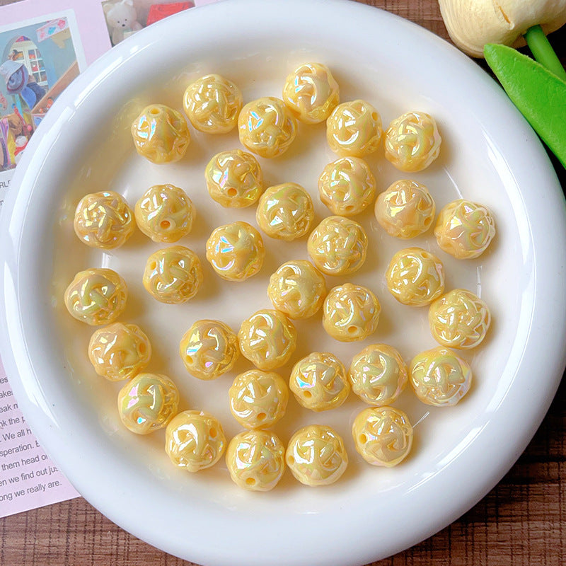 Wholesale 10pcs AB Color Plated Solid Color Wool Ball Straight Hole Acrylic Beads