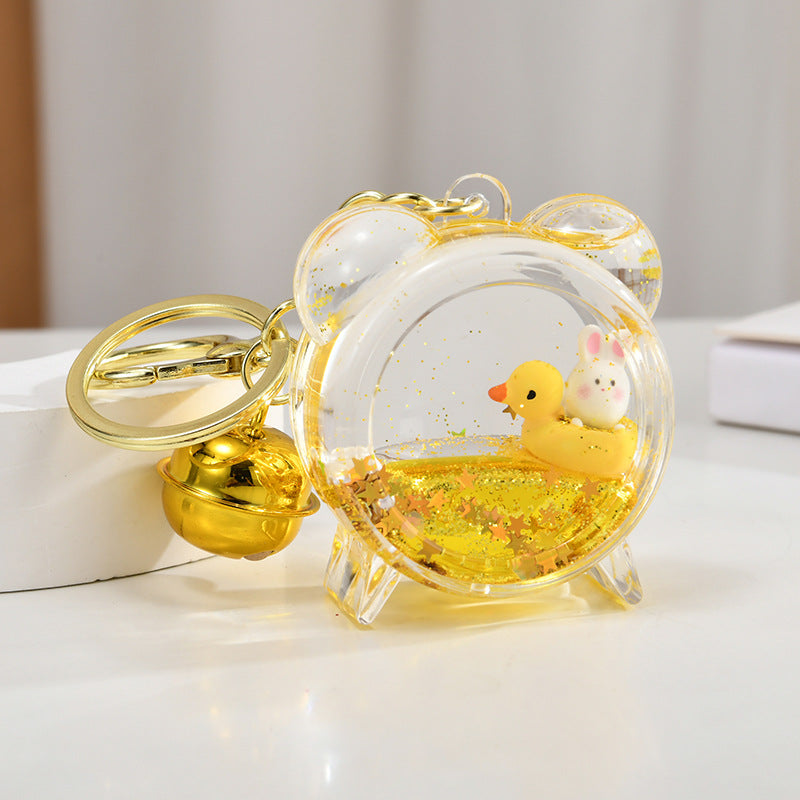 Wholesale Acrylic rabbit oil flow sand bottle keychain