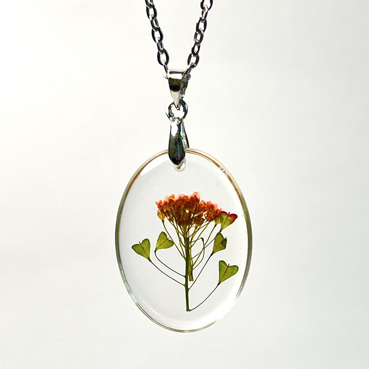 Wholesale 12pcs Fashion Oval Dried Flower Real Flower Resin Necklace