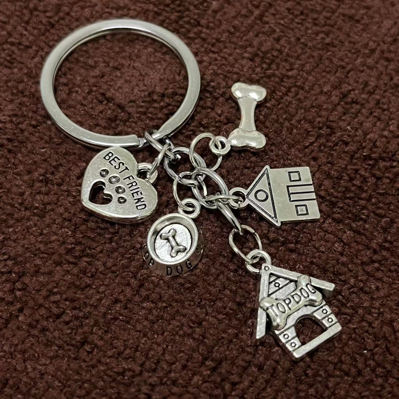 Wholesale Pet Dog Bone Dog Bowl Footprint Heart Kennel Pet Keychain