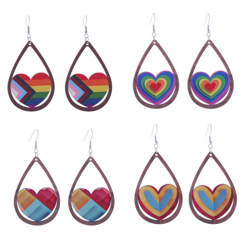 Wholesale LOVE Rainbow Wooden Drop Earrings