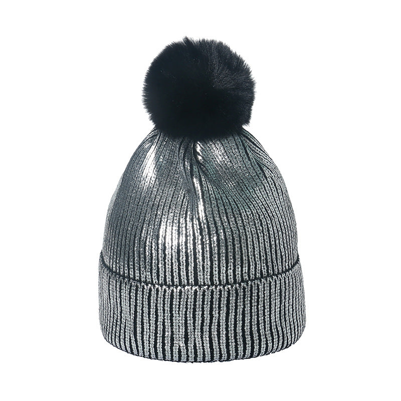 Wholesale Gold Stamping Wool Colorful Metal Hip-Hop Street Fur Ball Knitted Hat