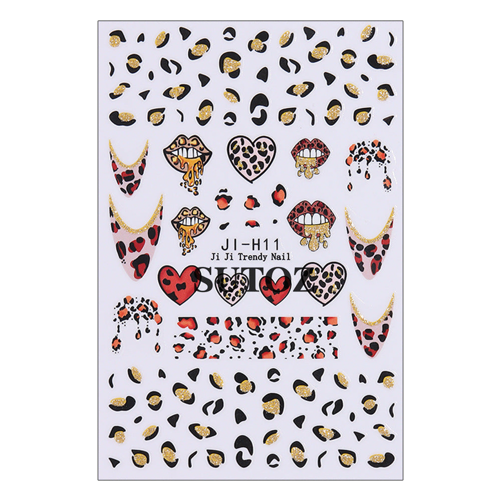 Wholesale 3pcs/pack Leopard print glitter nail stickers