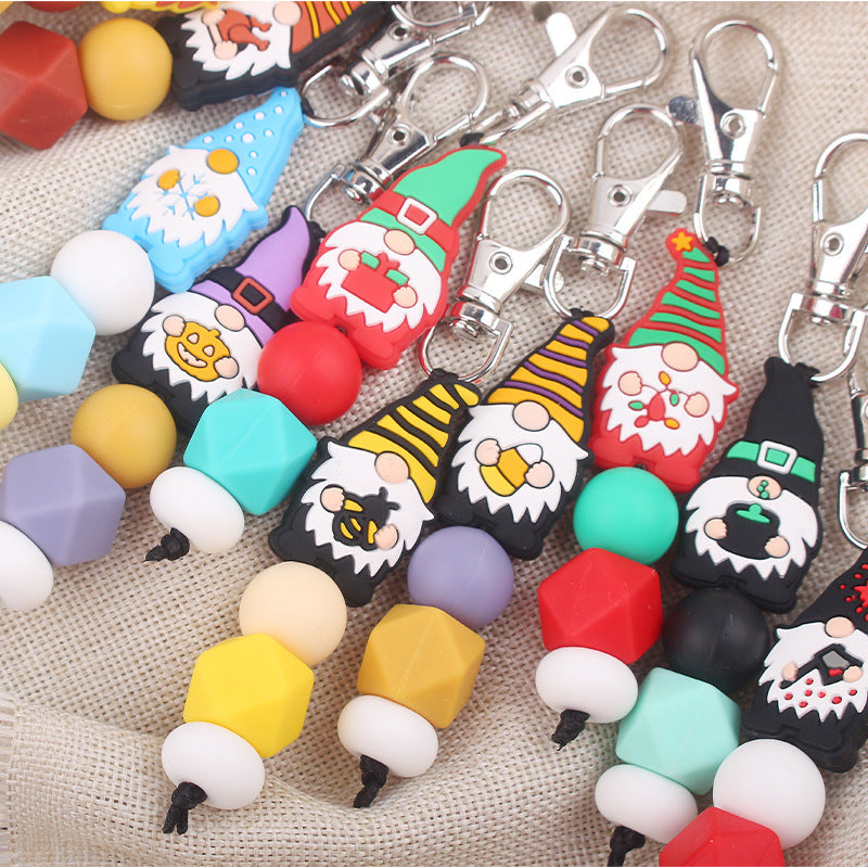 Wholesale Cartoon Santa Claus Silicone Beaded Keychain