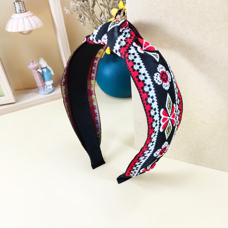 Wholesale Ethnic Style Embroidery Knot Fabric Hair Hoops