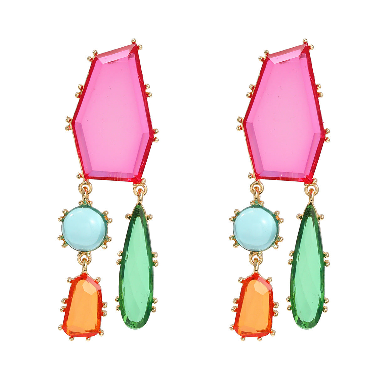 Wholesale Geometric Color Diamond Alloy Earrings