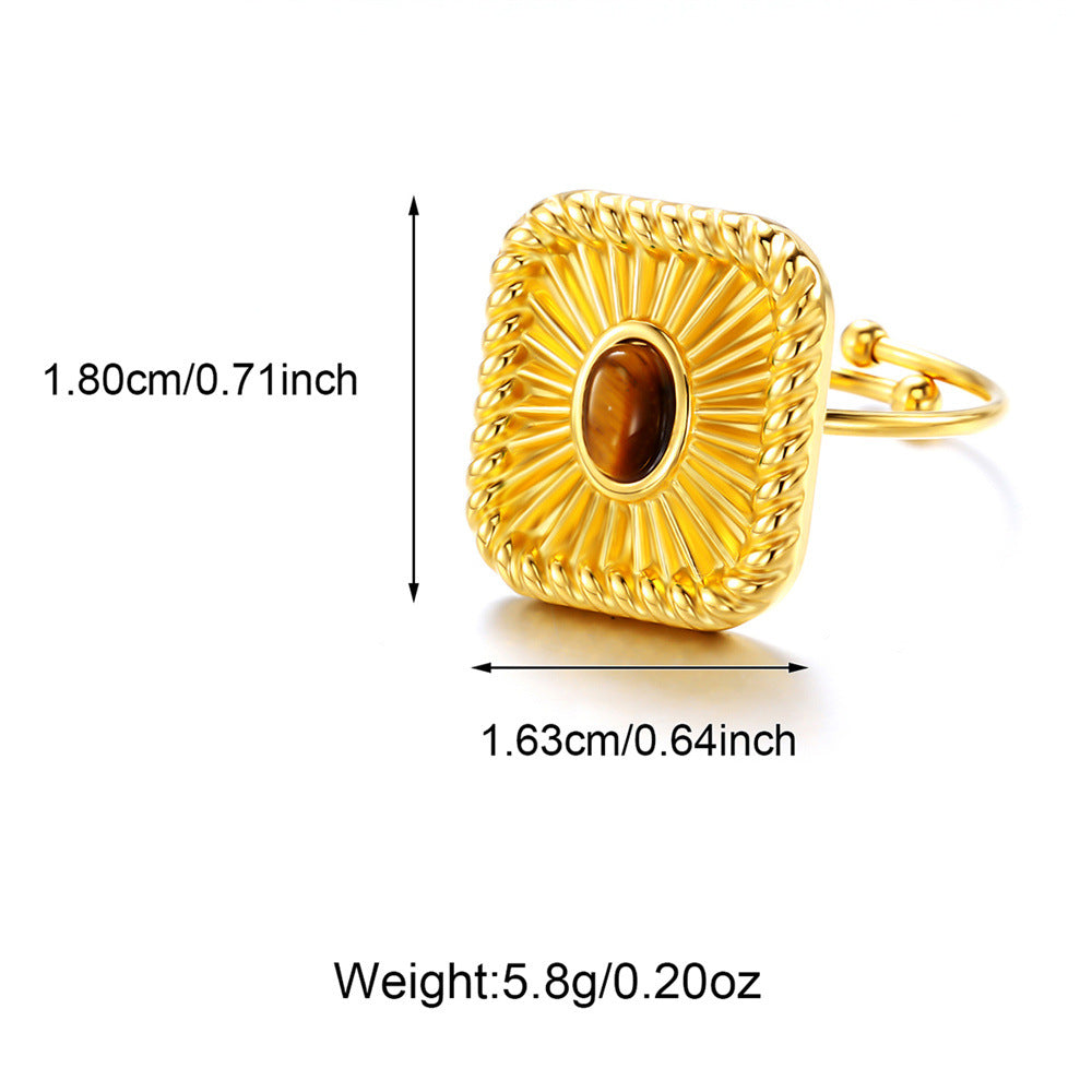 Wholesale 18K Gold Plated Square Turquoise Blue Ring Women S French Vintage Court Style Fashion Accessory