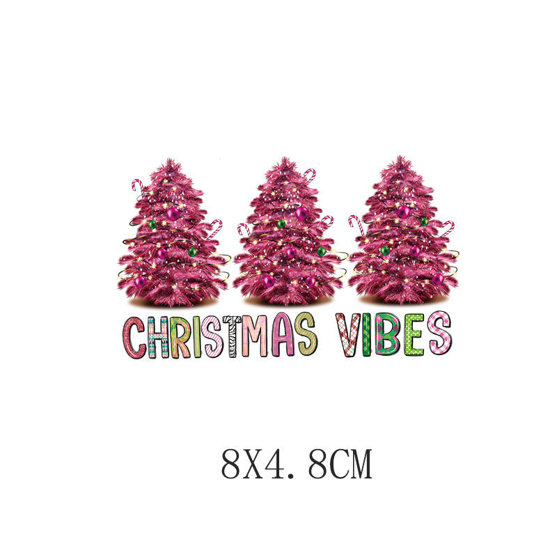 Wholesale 5pcs/pack Pink Christmas Heat Transfer Printing UV DTF Ready to Press Transfers Wraps