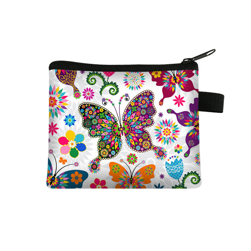 Wholesale Polyester Butterfly Print Kids Coin Purse Coin Key Storage Bag