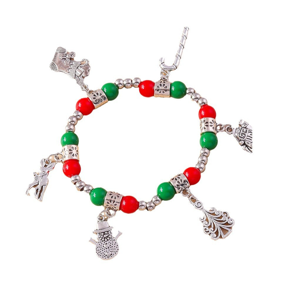 Wholesale Christmas Beaded Christmas Tree Snowflake Bell Alloy Bracelet