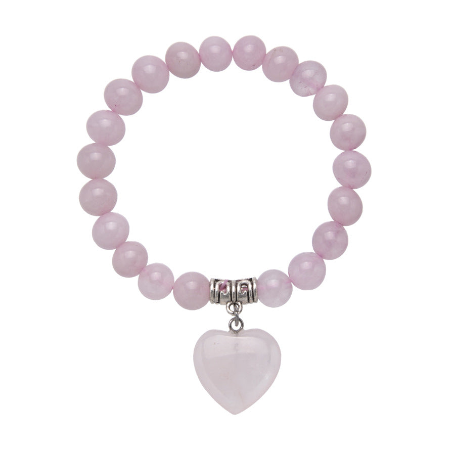 Wholesale Colorful Natural Stone Crystal Heart Stretch 8MM Bracelet