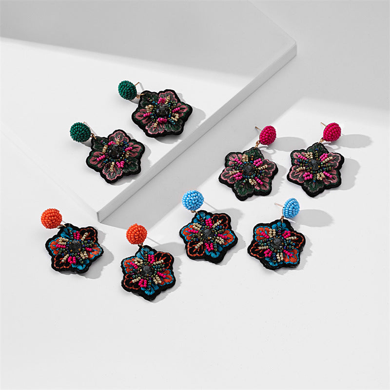 Wholesale Popular Embroidery Fabric Hand-woven Rice Bead Earrings