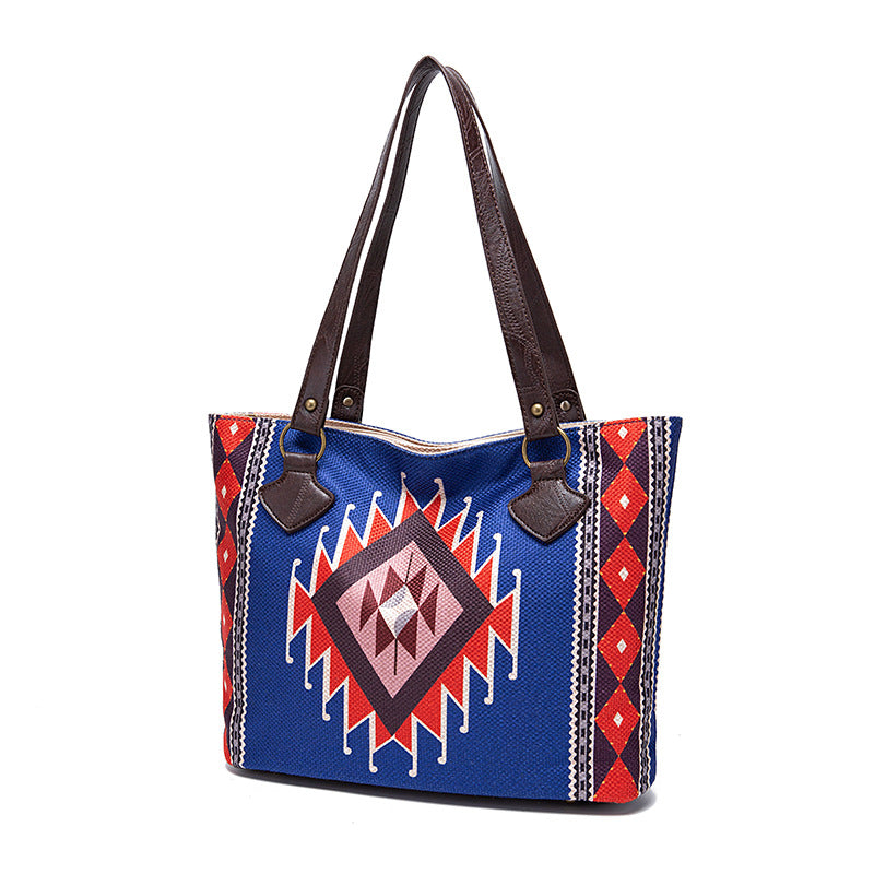 Wholesale Aztec Pattern Vintage Cotton Linen Shoulder Tote Bag